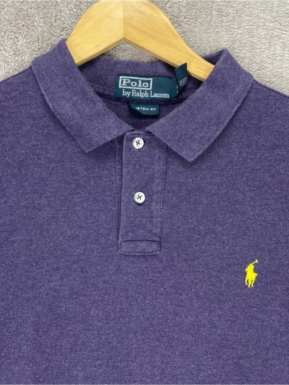 Polo Ralph Lauren Polo Shirt Men’s XL Purple Knit Custom Fit Yellow Pony